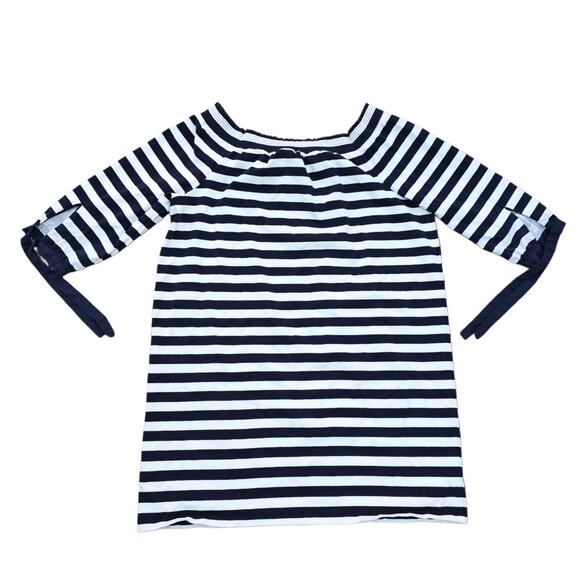 Striped Dress J.Crew Plus Size XXL Navy Ivory Off Shoulder Cotton Muslin Bow Tie - Picture 9 of 10